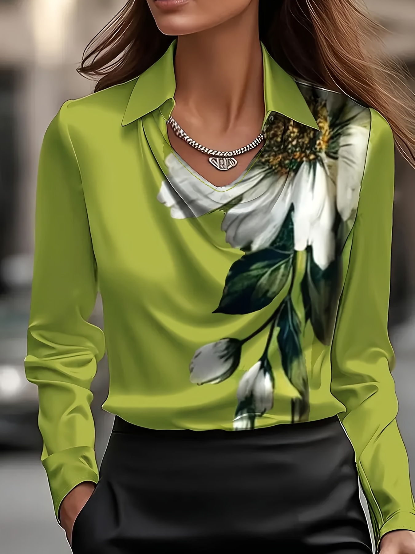 Elegante Camisa de Manga Larga con Cuello y Estampado