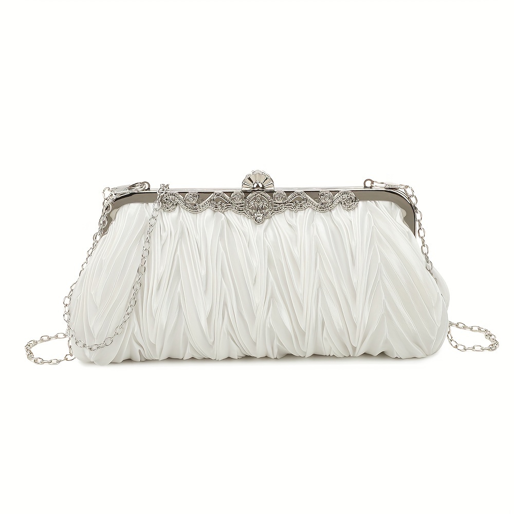 TEMU Luxury Soft Pleated Handbag With Diamond Accents, Elegant Clutch For , And Crossbody Bag