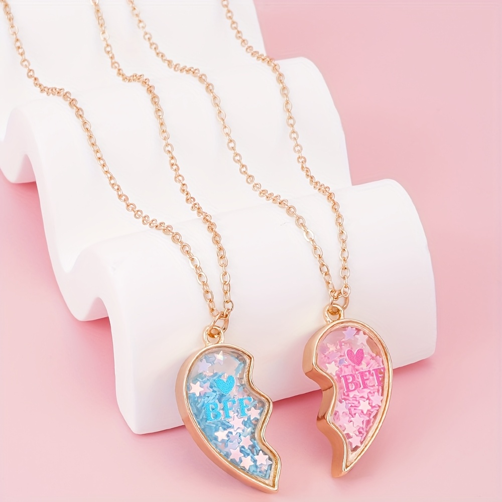 E-shop 2 Stück Bunte Stern Pailletten, Wackel Herzförmige Anhänger, BFF Exquisite und Modische Halsketten, Best Friend und Best Friend Sets,