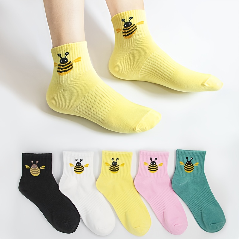 

5 Pairs Of Women's Personality Fashionable And Comfortable Bee Animal Insect Mid-calf Socks