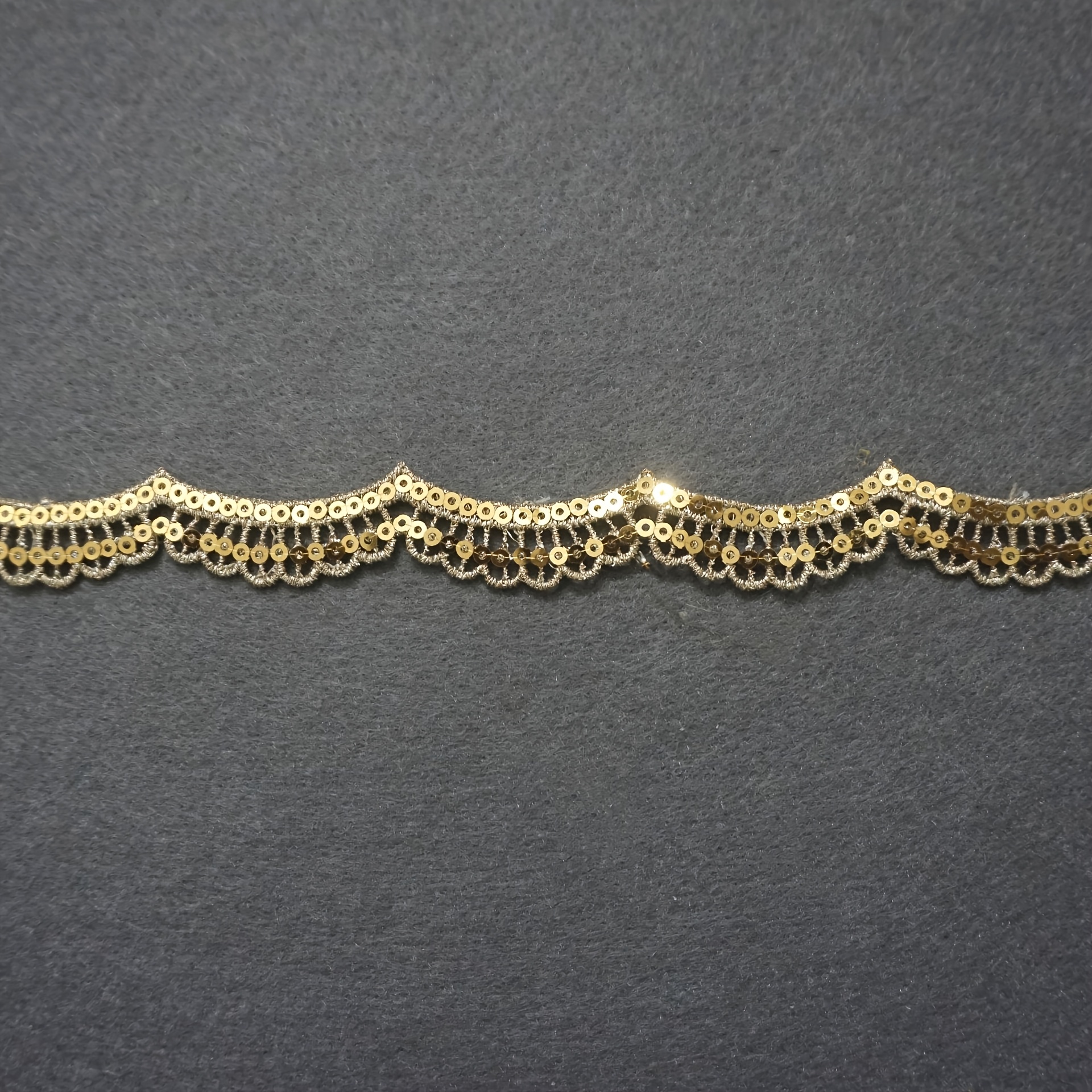 Image of A Golden Sequin Embroidered Lace, Length 36inch, Wavy Shape, Suitable For Clothing Sewing, Gift Box Packaging, Desk Lamp Decoration, Handmade Diy, Accessories For Accessories For Evening Dresses