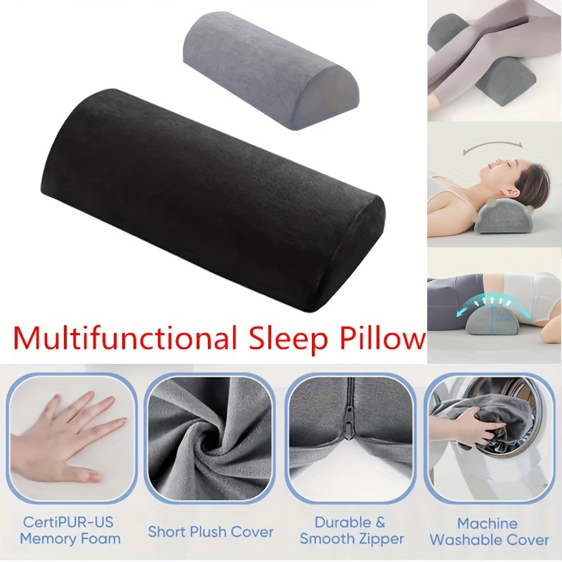 

Memory Foam Leg Pillow - Half Moon Design For Knee & Waist Support, Ideal For Weightlifting & Office Use, Washable Polyester Cover, Black