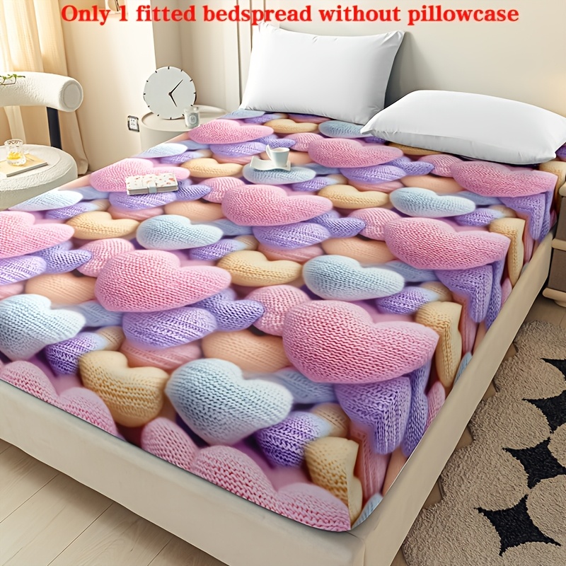 TEMU 1pc Fitted Sheet, (pillowcase Not Included) Pink Heart Print Bedding Sheet, Suitable For Bedroom, , Fitted Sheet, Machine Washable, Hand Wash