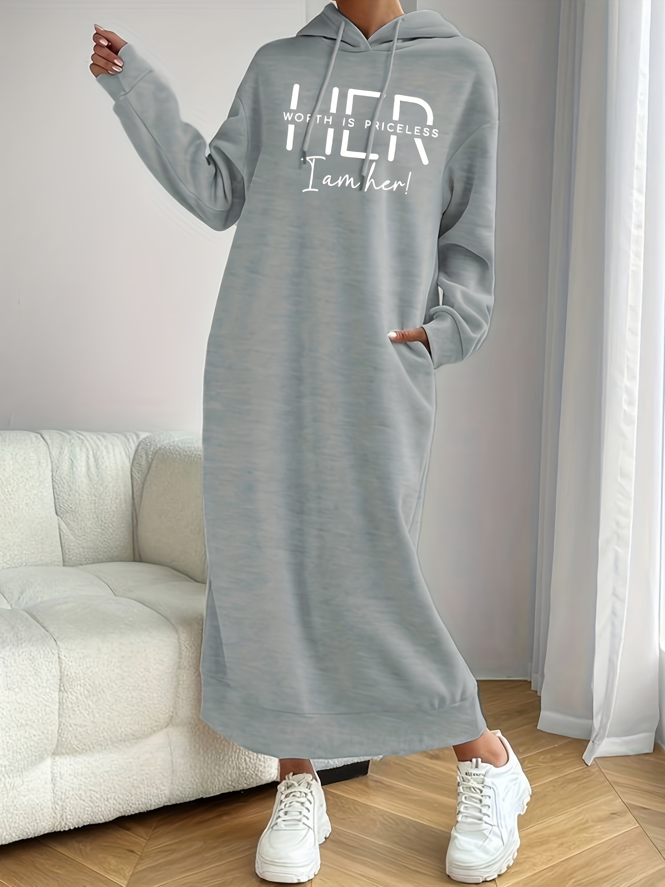 women's casual hooded sweatshirt dress long knee length Temu Oman