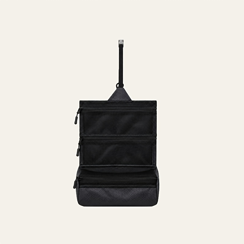 TEMU Forems Compact Hanging Toiletry Bag Foldable Travel With Mesh & Adjustable Strap, Lightweight Portable Zipper Closure Suitable For Business
