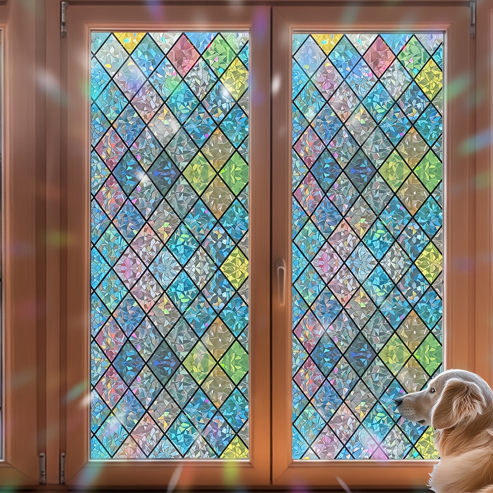 

Style Stained Glass Window Film, Pvc Material, 9mil Thickness, Static Cling Privacy Screen, , Heat Insulation, Decal With Roll For Bathroom, Kitchen