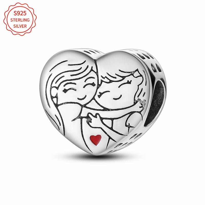 

1pc, 925 Sterling Silver Heart Charm Bead, Sparkling Sister Design, Fits Original Bracelet & Necklace, Making, Perfect Engagement Birthday Gift For Girls