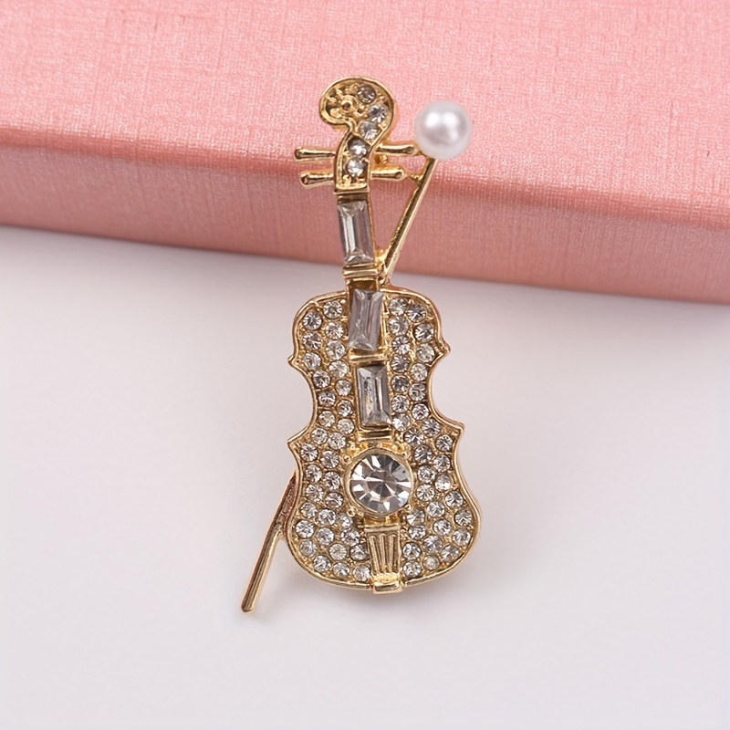 

Vintage Style Rhinestone Brooch Pin - Elegant Violin-shaped Rhinestone Brooch For Women, Luxurious Aesthetic, Versatile Accessory For Dress And Suit