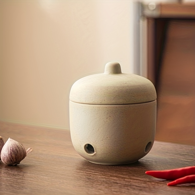 Image of 1pc Of Japanese-style Coarse Pottery Storage Jar With Lid, Food Moisture-proof, And Ventilated Storage Jar, Light Luxury Storage Jar, Suitable For Garlic, Chili, Ginger, Etc