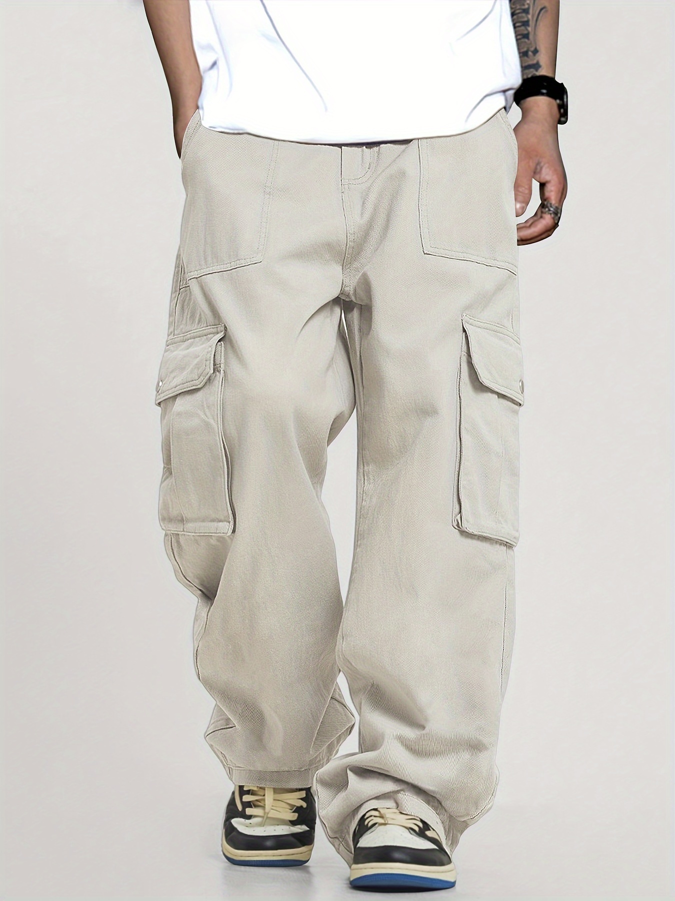 mens streetwear cargo pants loose fit elastic drawstring - Temu