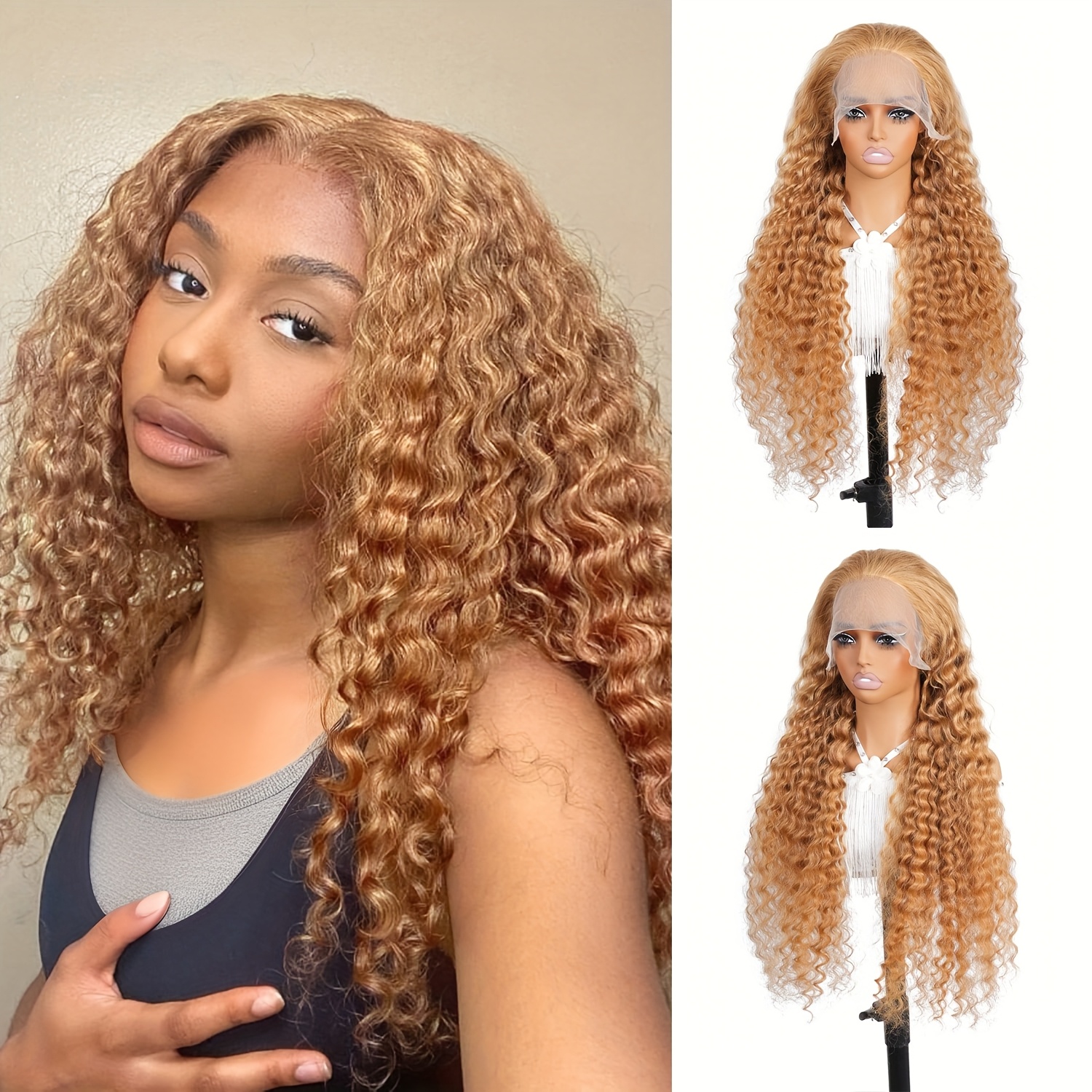 20 38 inch honey blonde human hair wig deep wave lace front 