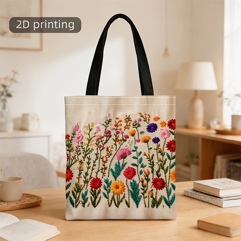 TEMU Sac bandoulière et sac à main unisexe, sac fourre-tout à imprimé coloré de fleurs brodées pour hommes et femmes, déplacements quotidiens et