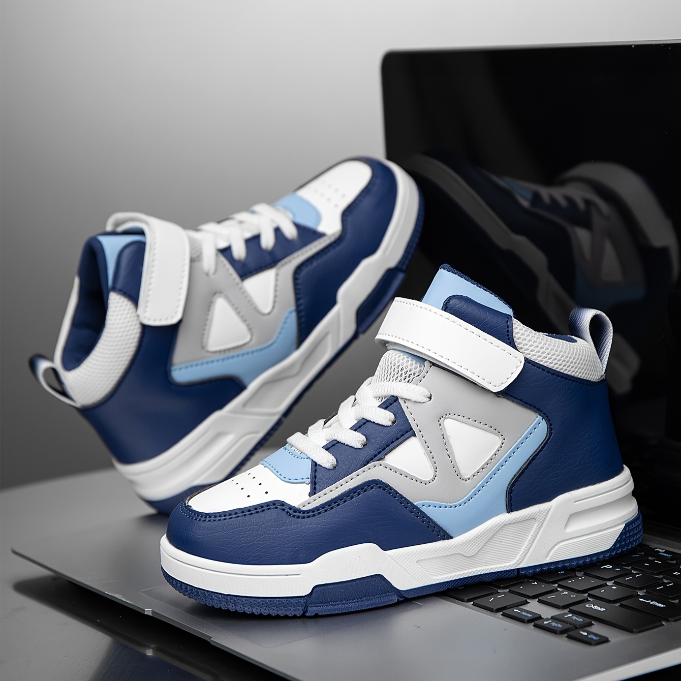 Boys' High-Top Geometric Color-Block Sneakers - Fashionable All... product image 8