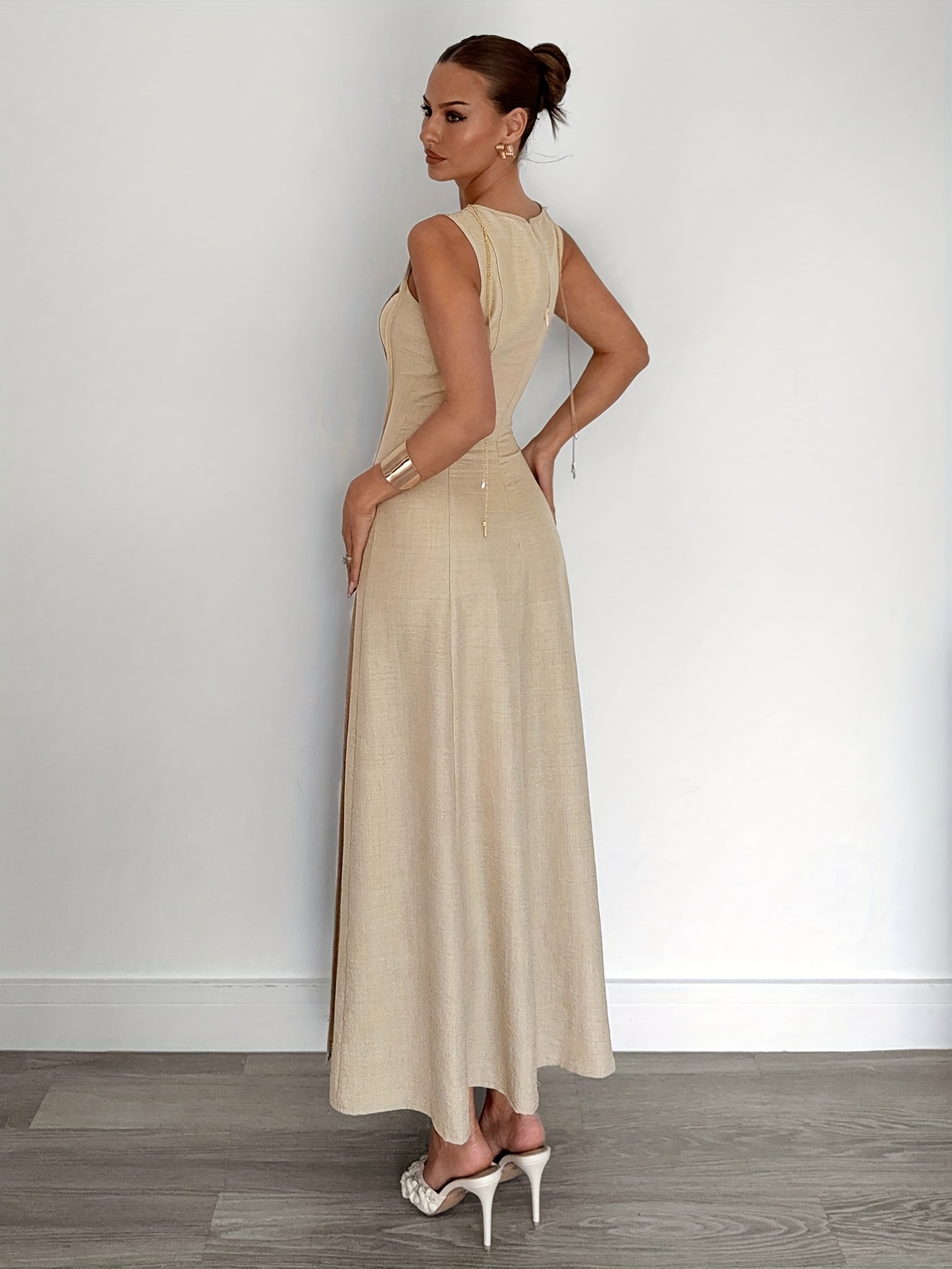 womens elegant a line maxi dress slit waist a line hem solid - Temu Bahrain