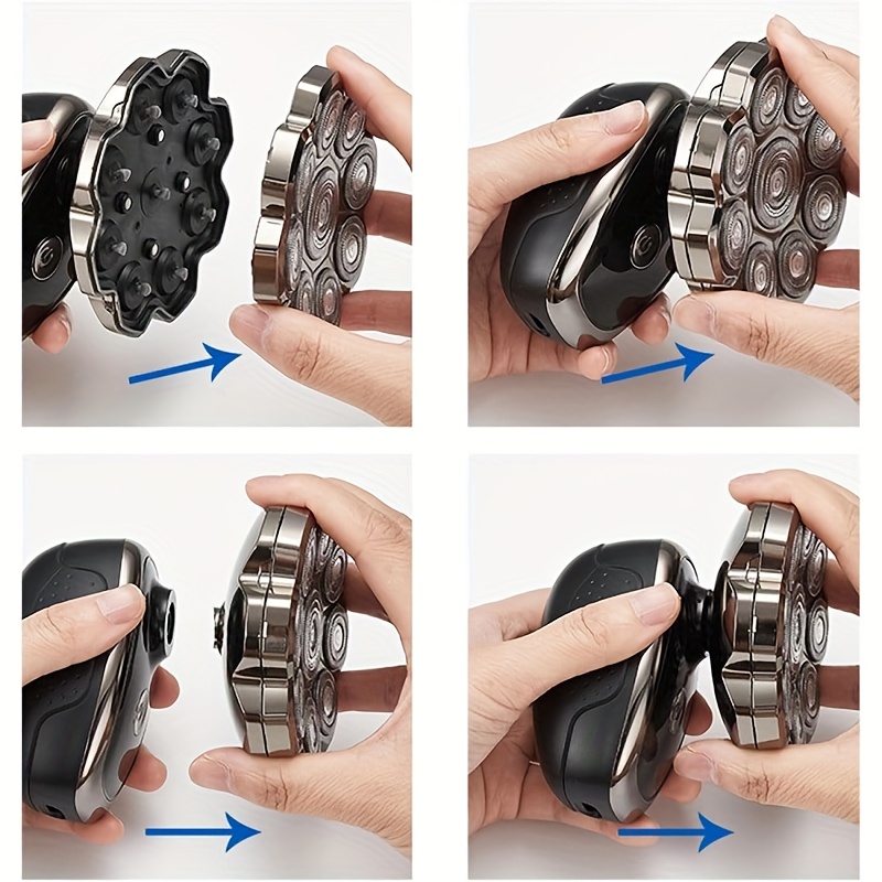 mens electric shaver with ipx5 waterproof wet dry use usb c fast charging 9 7 rotary motor   shaver with nose trimmer massage kit led display for bald head facial grooming system Product details 7