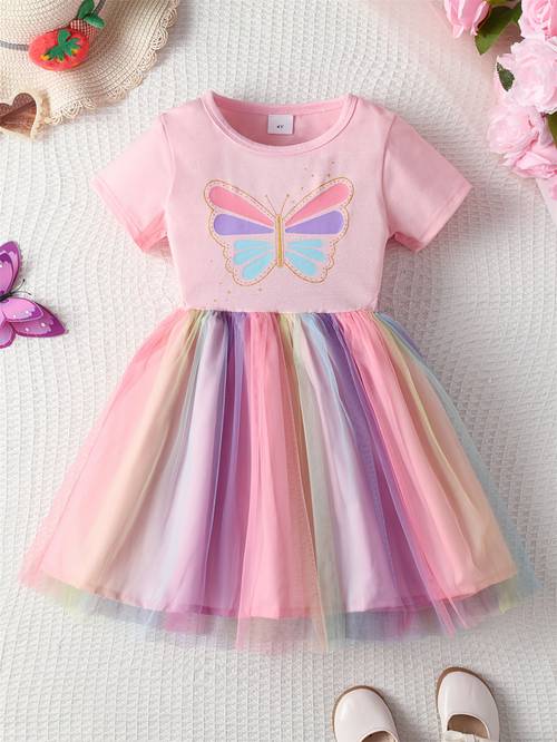 girls pattern multi color casual mesh skirt dress