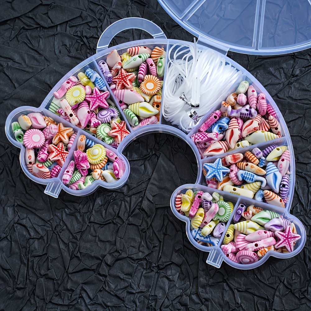 TEMU Shell Acrylic Bead Set - 280pcs Decorative Beads, Suitable For Bracelets, Necklaces, Keychains, And Phone Additions - Mixed Bead Set With Storage Box Jewelry Making Kits