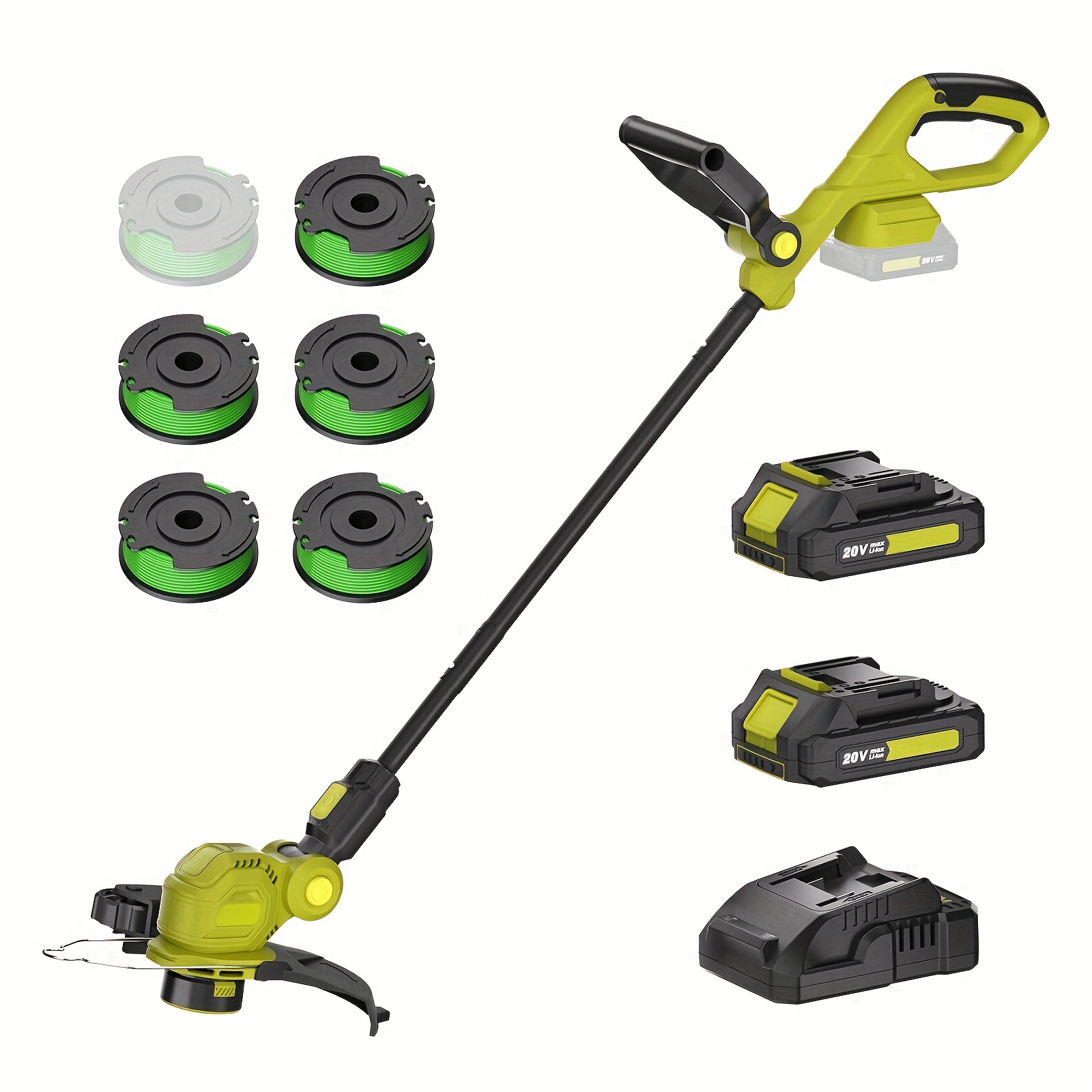 

String Trimmer, 12-inch Cordless With Feed, .0ah Battery Powered Trimmer, 20v Lawn Edger With 6 Pcs Grass Cutter Spool Line, Fast Charger Included