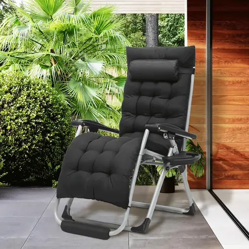 zero gravity lounge chair with cushion padded patio anti gravity recliner foldable outdoor lounger with cup holder tray headrest and footrest for beach camping