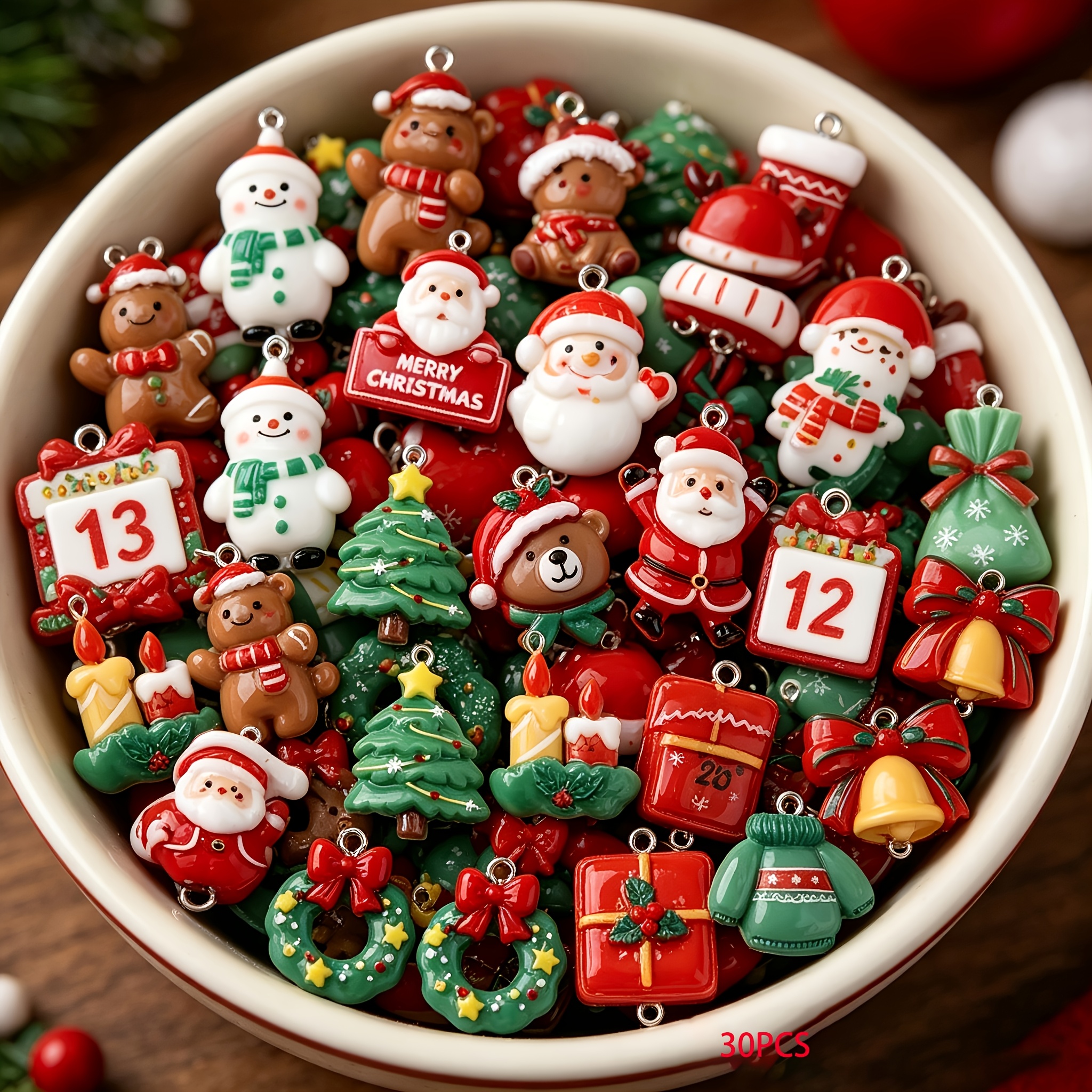 Image of 30 Christmas Pendant Ornaments, Christmas Enamel Ornaments, Christmas Snowman Socks, Santa Claus Ornaments, Christmas Themed Decorative Ornaments, Suitable For Diy Craft Jewelry Making Supplies