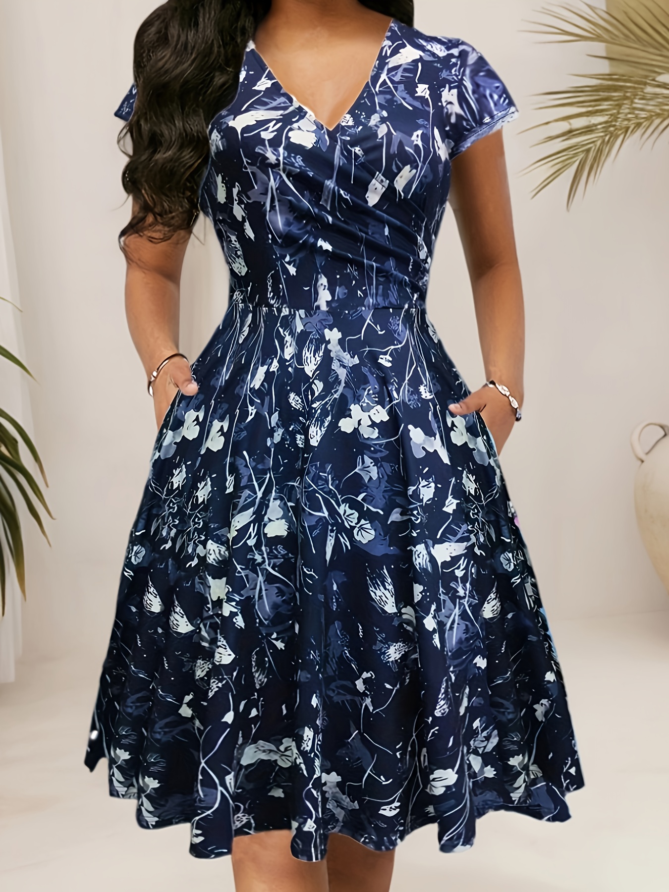 sachin and babi light blue dress Spring Summer Fall Elegant Floral Printed V-Neck *-Length Pocket Dress.  Suitable for Office Wear, Work, Autumn, Back To, Vacation, Boyfriend Style,  Teacher Outfit, Business Casual, Winter, New Year,