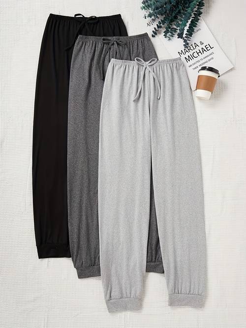 3 womens casual drawstring waist pants three color set autumn clothing loose fit solid pants gift