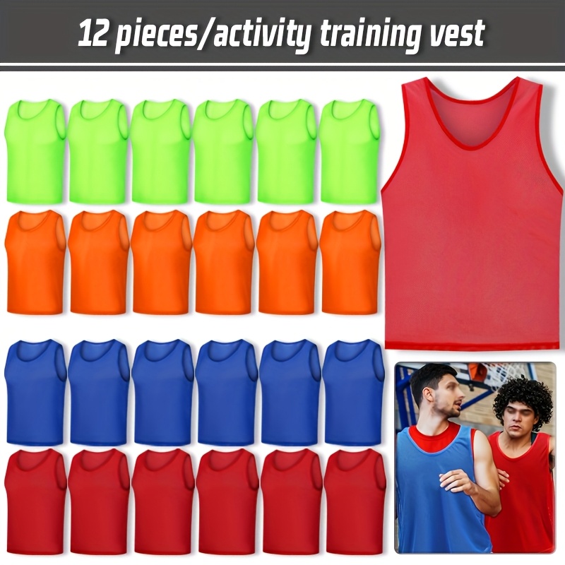 12pcs Unisex Sport* Breathable Mesh Training Vests, Lightweight * * Crewneck Solid Color Athletic Tops * *'* * Suitable for Soccer, Basketball, Tennis, Baseball