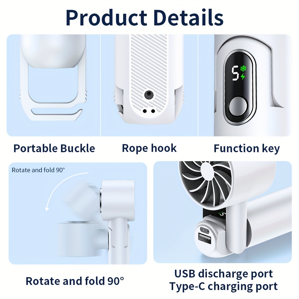   usb fan with high speed cooling turbo portable wearable design for indoor outdoor use rechargeable 4000mah battery rechargeable fan details 12