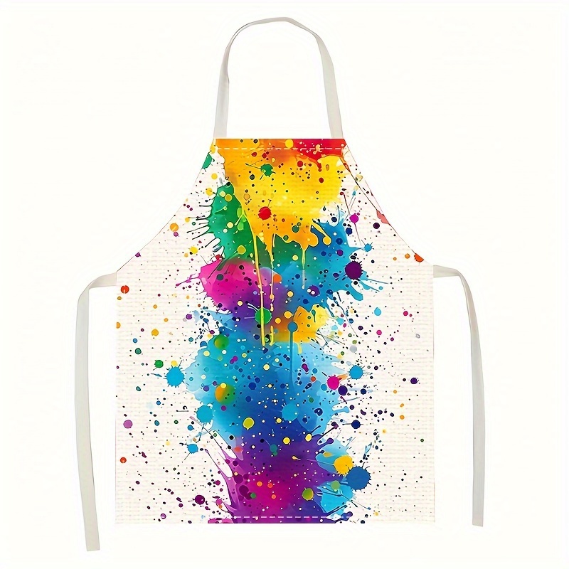 

1pc Artistic Splash Paint Linen Apron – Colorful Sleeveless Graffiti Art Kitchen Apron With Vibrant Ink Pattern, Durable Woven Linen Cover, Ideal For Cooking And Baking, Home And Professional Use