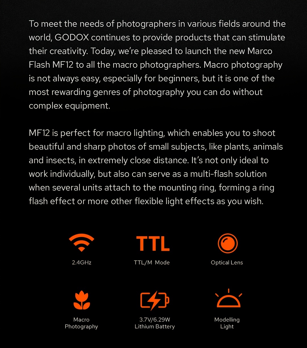 kit flash macro   mf12-  mf12-  a 2 luci ttl 2.4g wireless con batteria ricaricabile integrata,   portatile per fotografia macro di gioielli, cibo, insetti, compatibile con fotocamere dslr  , nikon, sony Dettagli dell'articolo 1