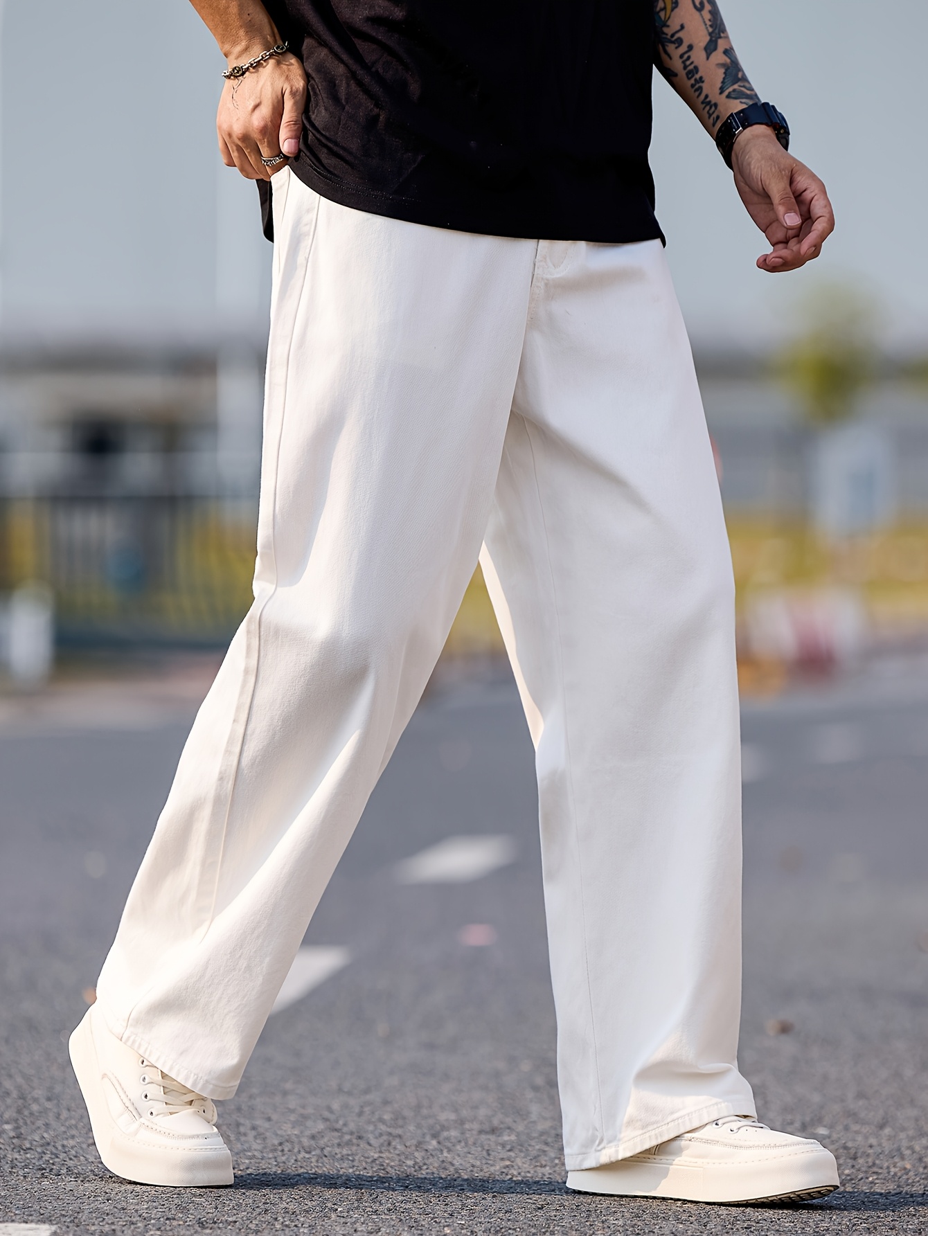 mens japanese streetwear denim non stretch straight leg Temu