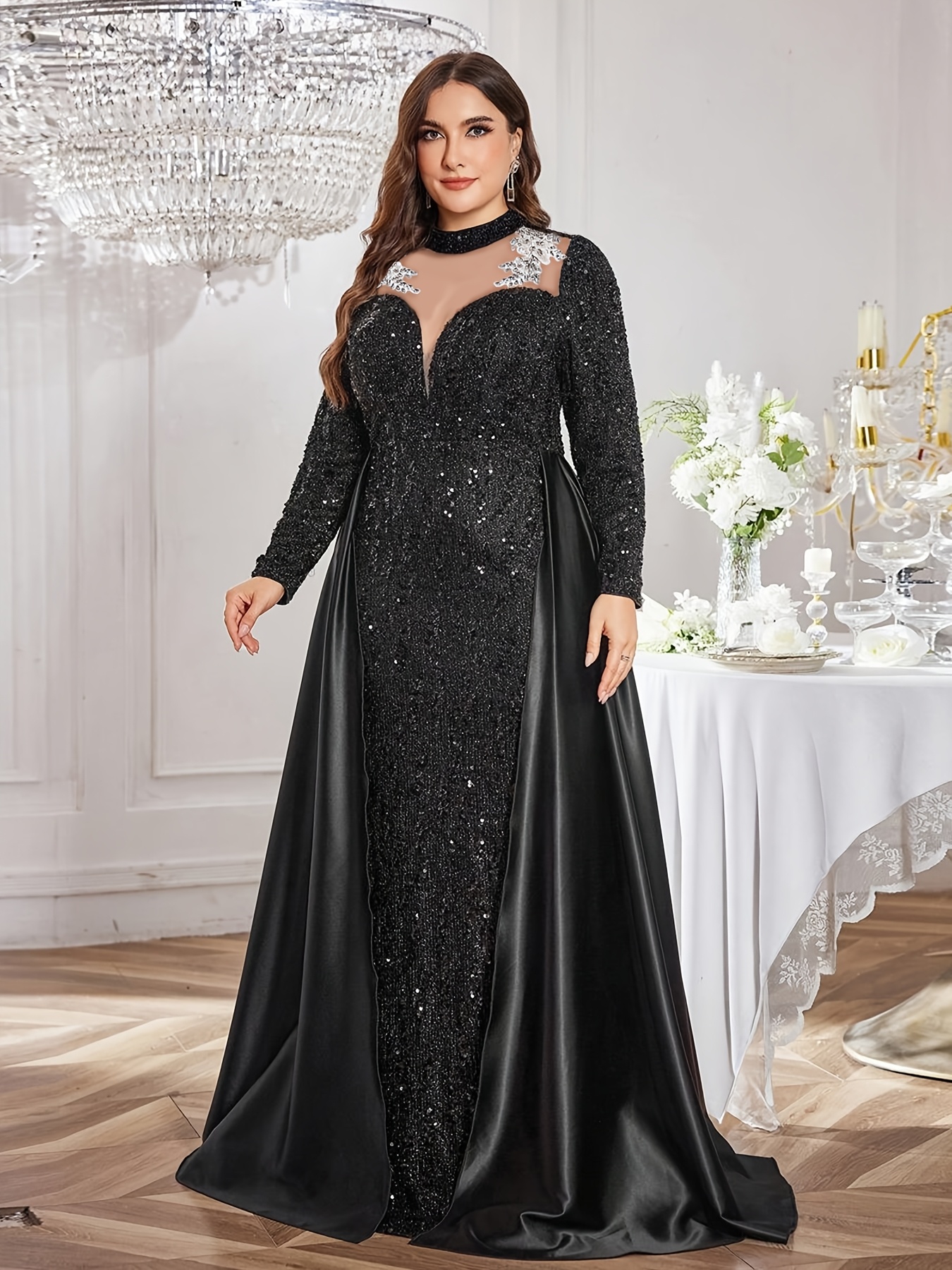 plus size formal gowns with sleeves sold on Temu United States