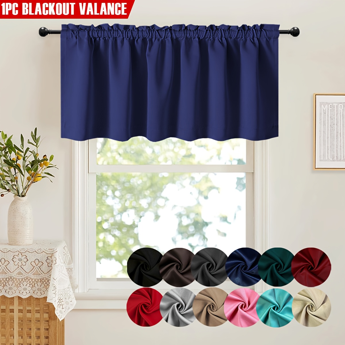 TEMU 1 Panel Valance Curtains Blackout Thermal Insulated Rod Pocket Window Treatment Curtain Head For Room Bedroom Home Decor