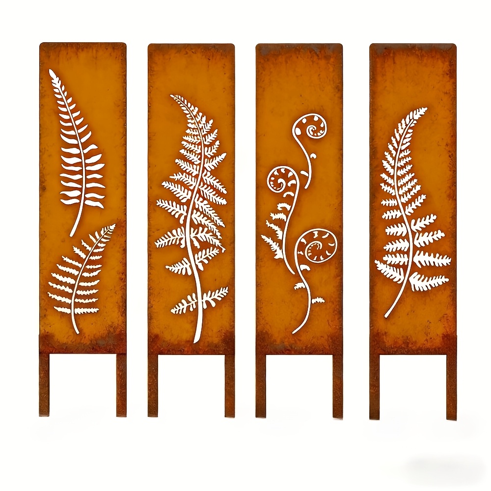E-shop 【2D Flat】 [2D Flat] 4er-Set handgegossene Eisenspargelplatten, rostfarbene Sichtschutzplatten, Gartenplatten mit Pfählen und Gartendeko mit
