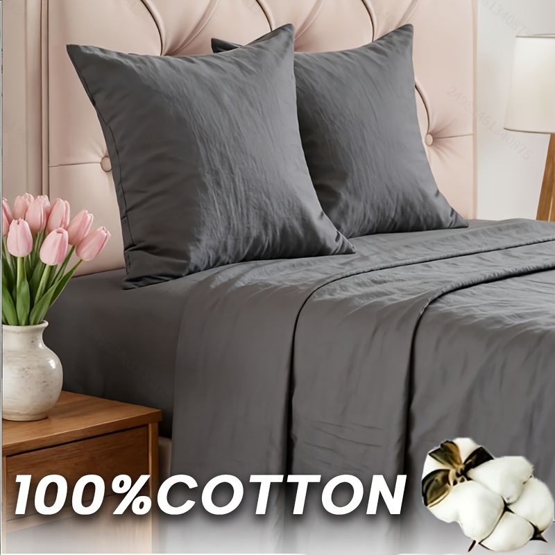 Image of 3/4pcs Bedding, Cotton 160gsm Luxury Fitted Sheet Set, Breathable Bedding, Fitted 1, Flat 1, Pillowcase X 1/2 (80x80cm), Machine Washable, Suitable For , Local Warehouse