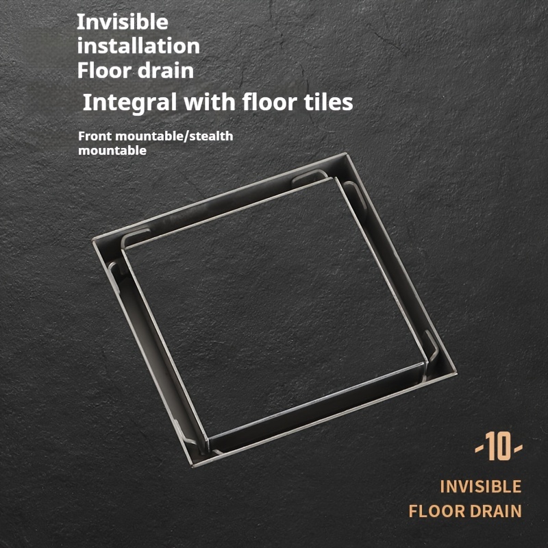 

Sus304 Stainless Steel Invisible Floor Drain With Ceramic Tile Inlay - 10cm X 3.94in - Brushed Finish - Self-sealing Core - Bathroom Drainage Solution , Christmas Decorations