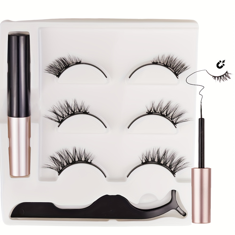 

3 Pairs Magnetic Eyelashes Set - & Fluffy Styles, C/d , 10-18mm Length, Reusable Half False Lashes With Eyeliner, Tweezers Included, -free, Needed