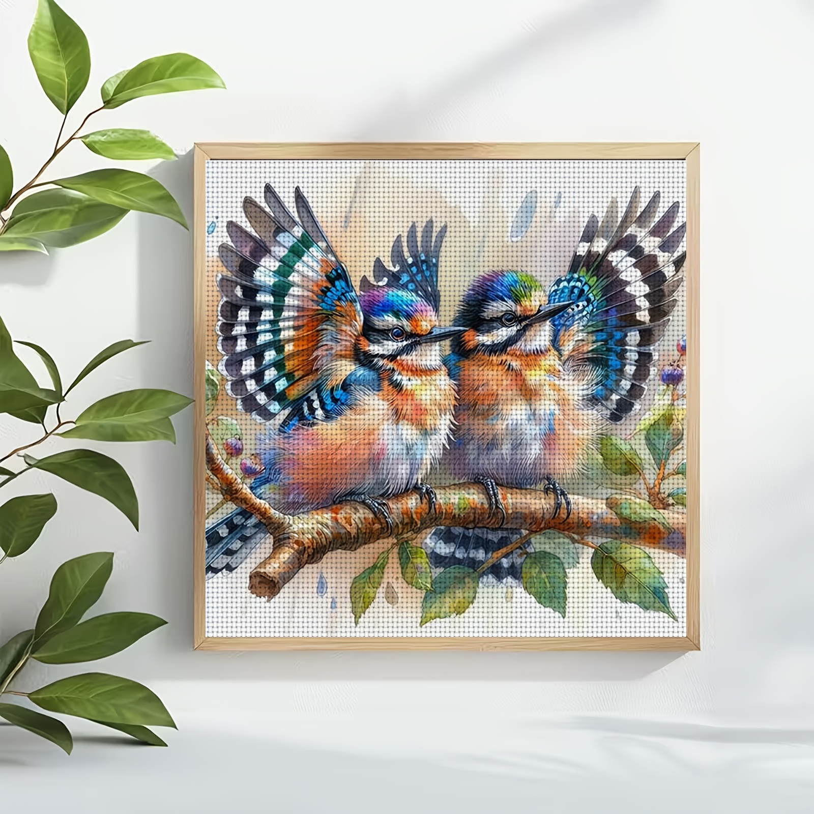 Cross Stitch Kit, Double Bird on Branch with Colorful Wings Pattern, Ideal for Beginners