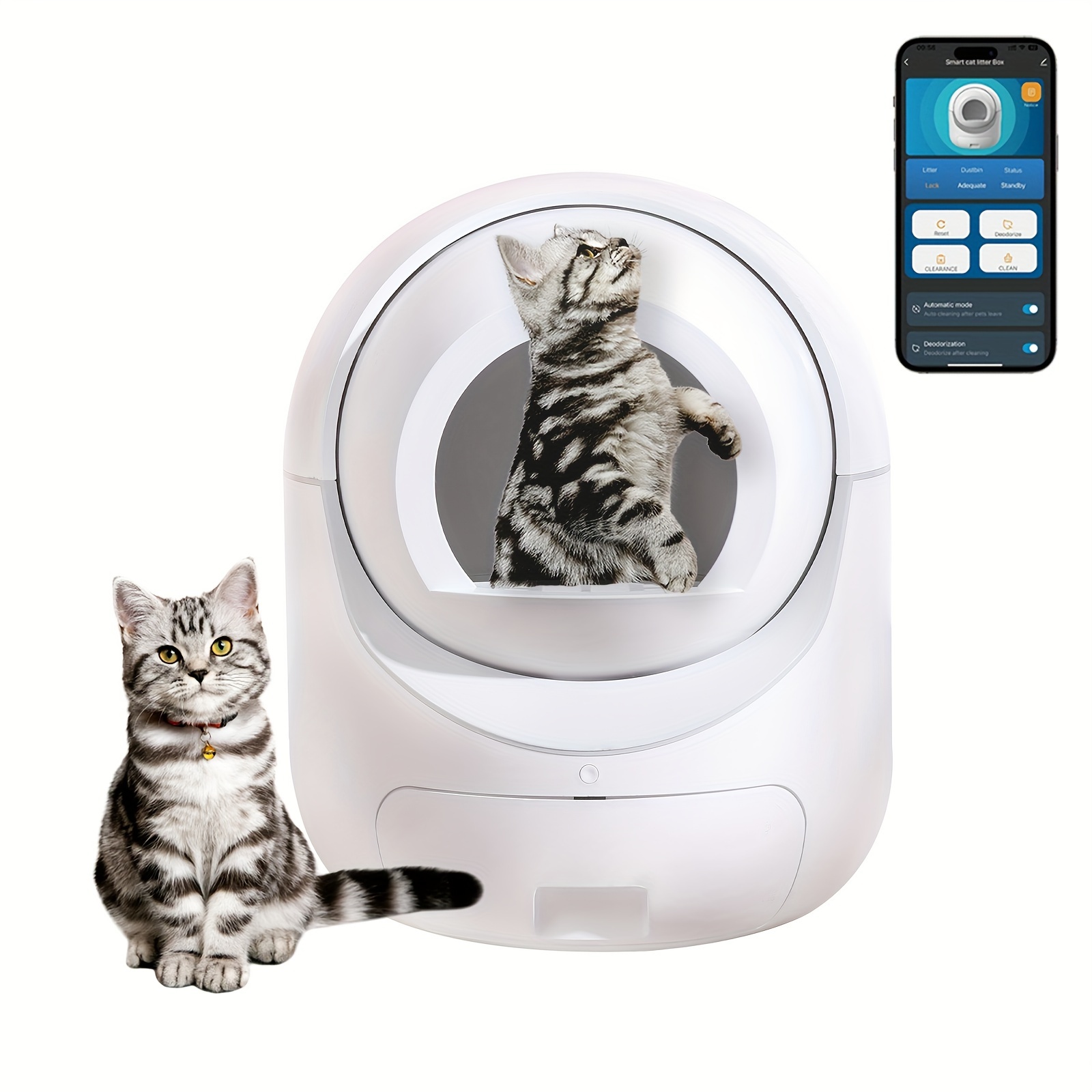 

Self Cleaning Cat Litter Box, Automatic Cat Litter Box With App Control Odor Removal Safety Protection For Multiple Cats