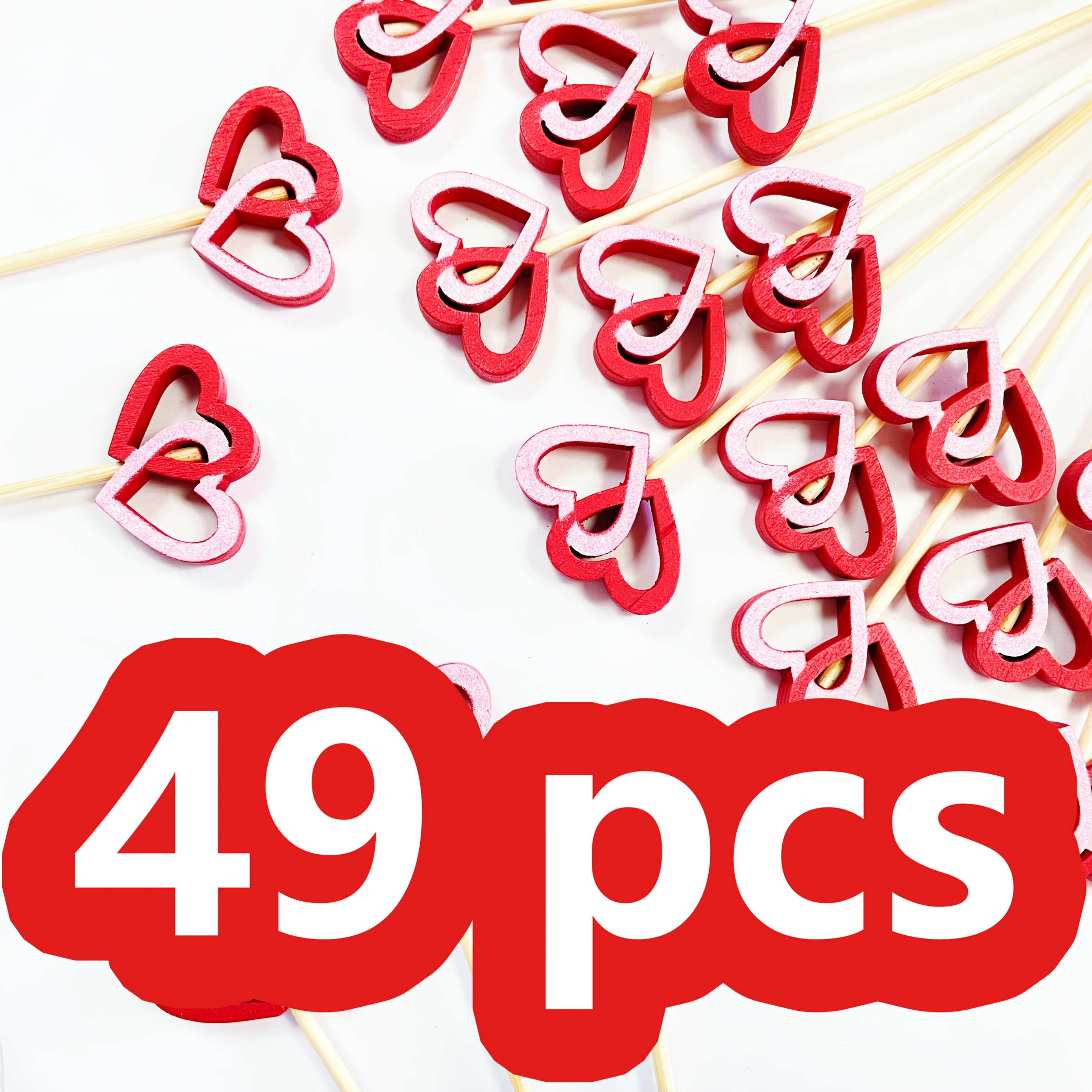 Image of 49pcs Heart Cocktail Picks, Cocktail Picks Love Heart Toothpicks For Appetizers Decorative Bridal Wedding Valentines Day Party Food Drinks Garnish Fruit Skewer Sticks (red/pink)