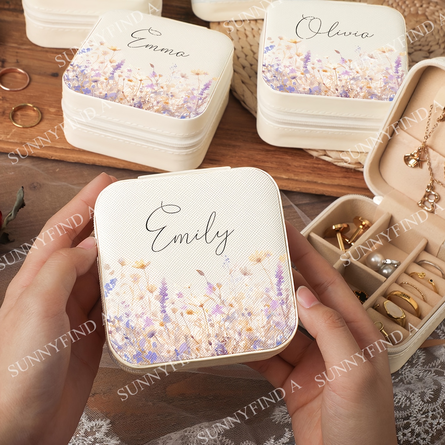 Personalized Lavender Flower Jewelry Box, Bridesmaid Gift