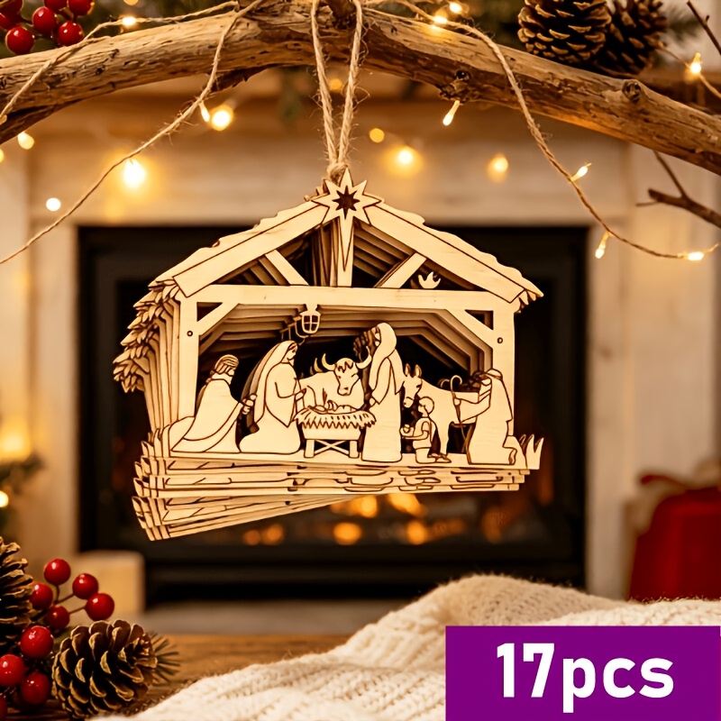 TEMU Set di 17 ornamenti natalizi a tema vuota con spago per appendere, supporta la pittura a e la , per creare decorazioni festive atmosferiche. per