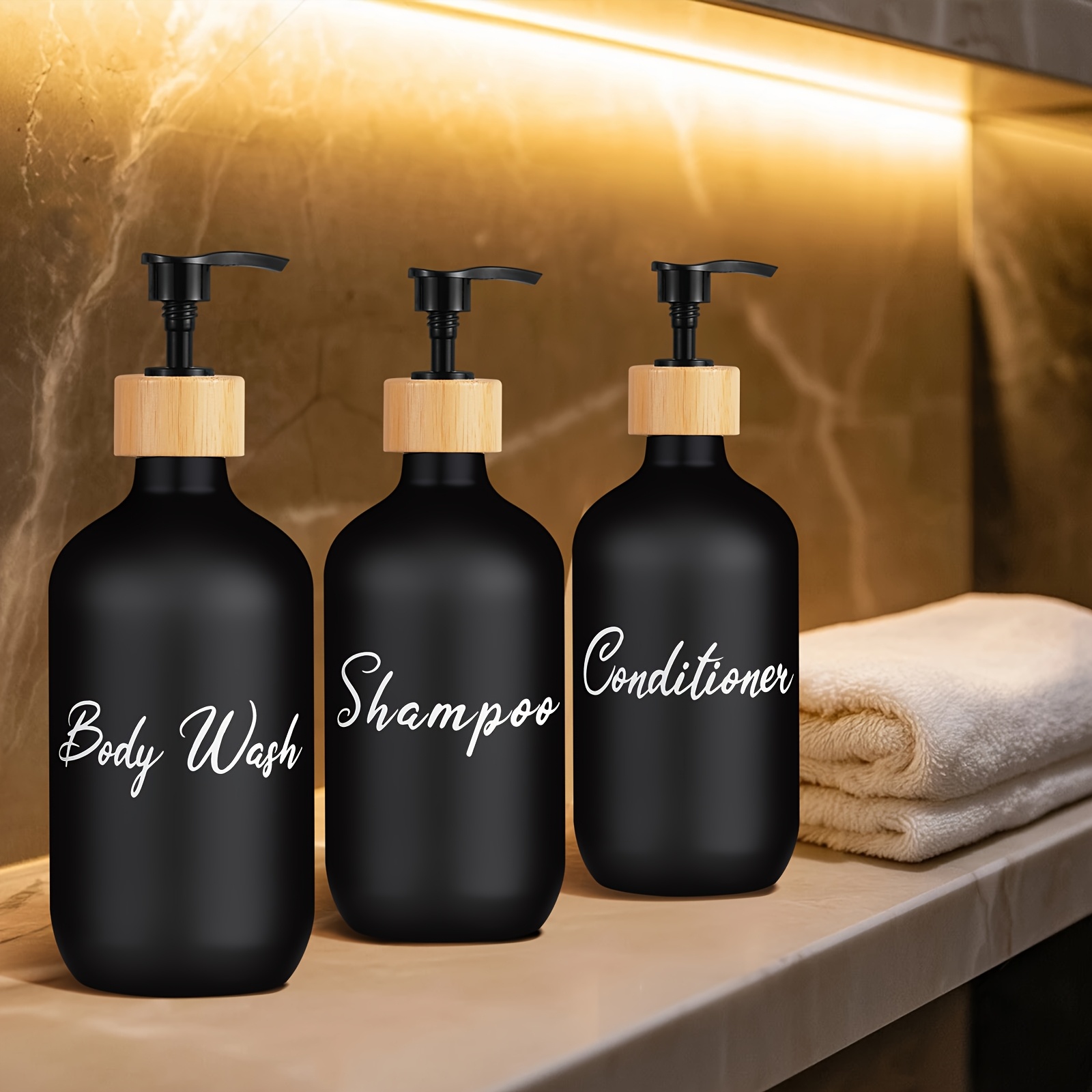 Image of Shampoo And Conditioner Dispenser - Shower Soap Dispenser - Fl Oz 3-pack Clear Plastic Bottles With Black Pump - Shampoo Dispenser, Shower Dispenser 3 Chambers