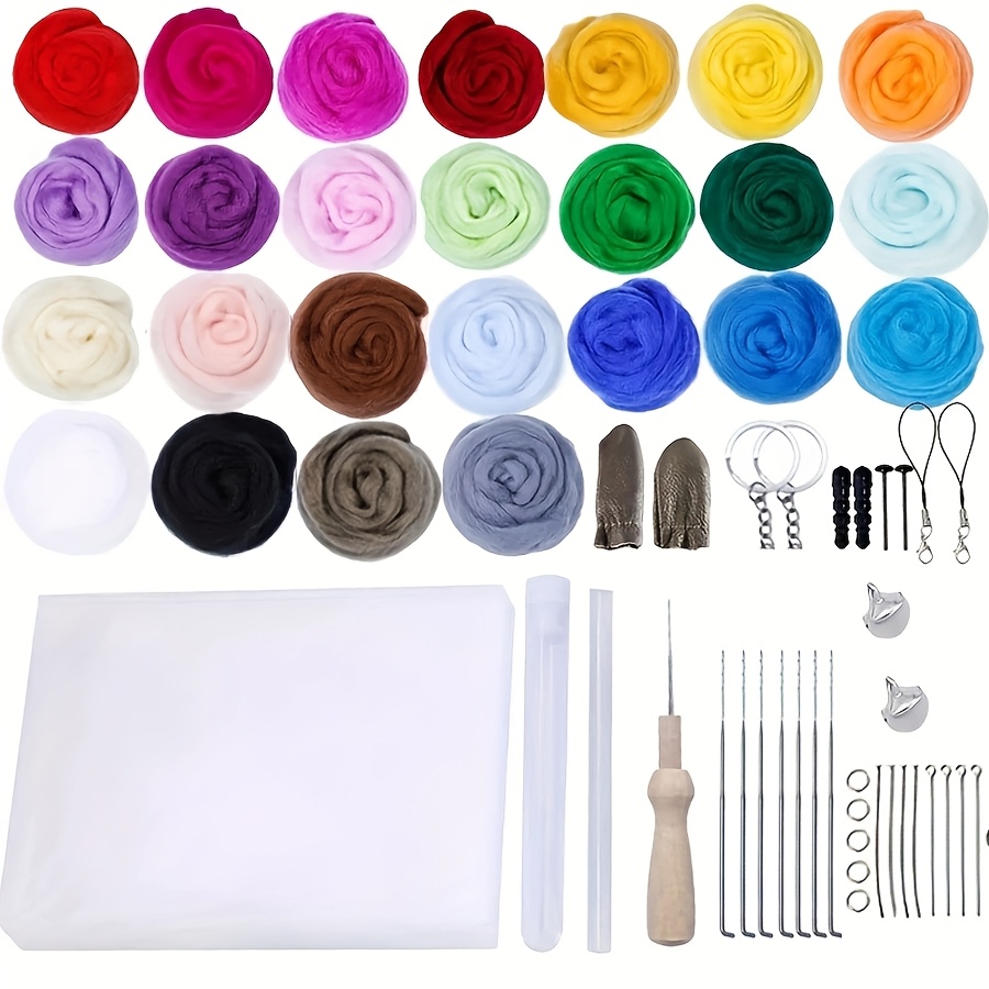 Image of Wool Felting Kit, 25 Colors 3g Wool Rooving, Wool Felting Needle Felting Materials For Diy Handicrafts, Doll Making, With Matching Tools And Accessories, Essential For Beginners