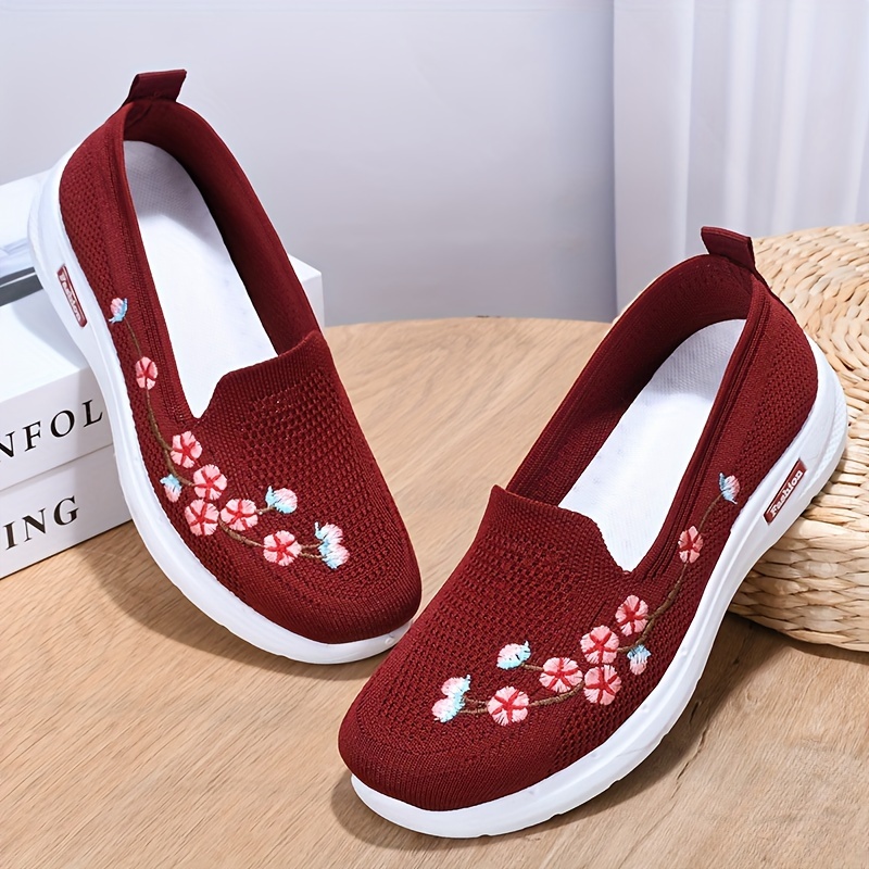 ladies casual outdoor running and walking shoes with embroidered double layered soles easy to put on and   made of knitted fabric details 5