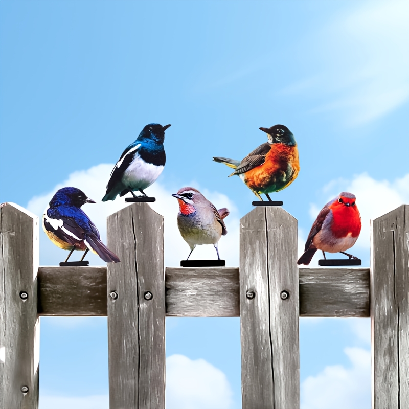 TEMU 5pcs Set Of Vibrant Acrylic Bird-shaped Fence Decorations, 2d Painted Outdoor Garden Bird Sculptures, Suitable For Yard Fences, , Gardens, And
