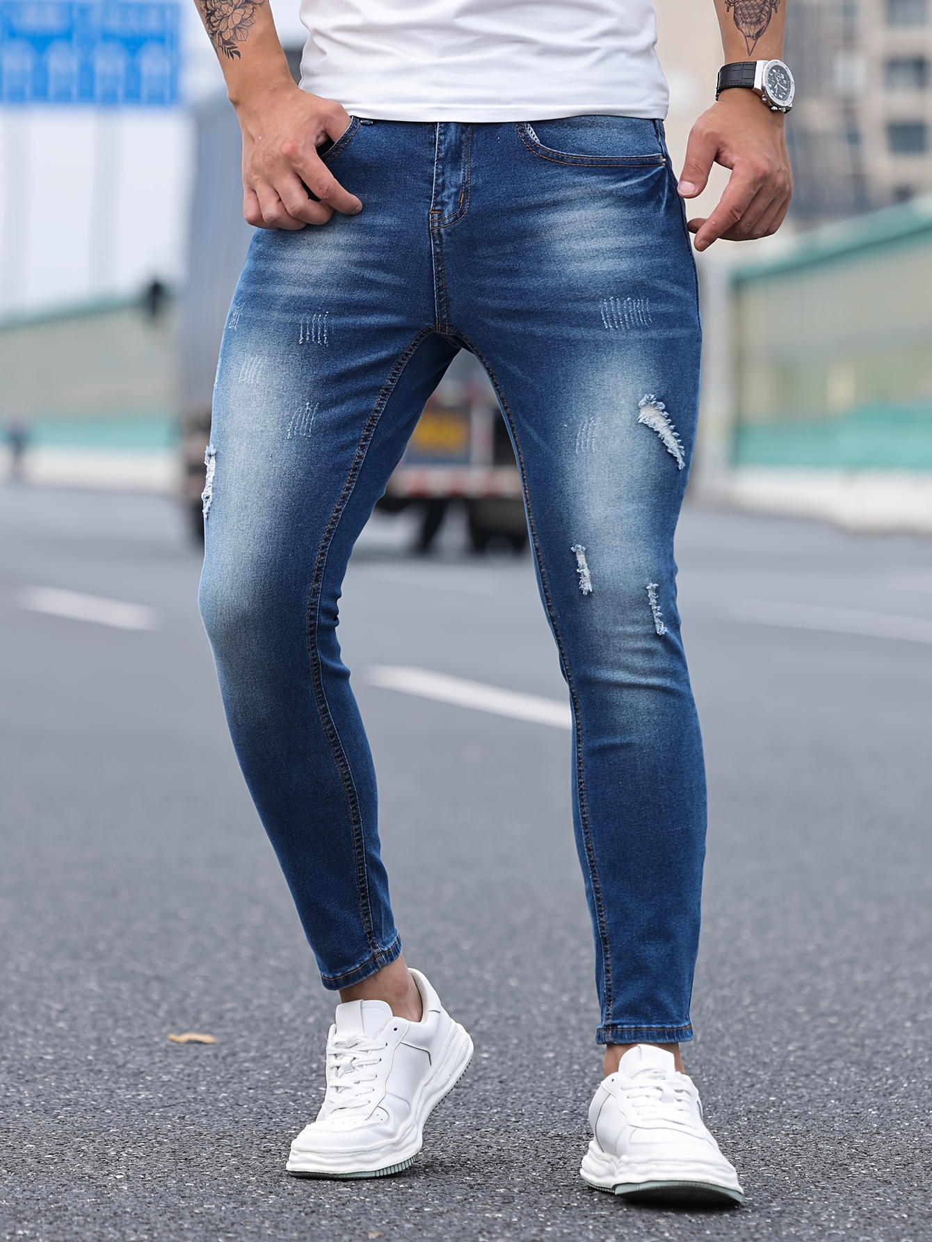 mens casual skinny jeans denim cotton blend medium stretch Temu