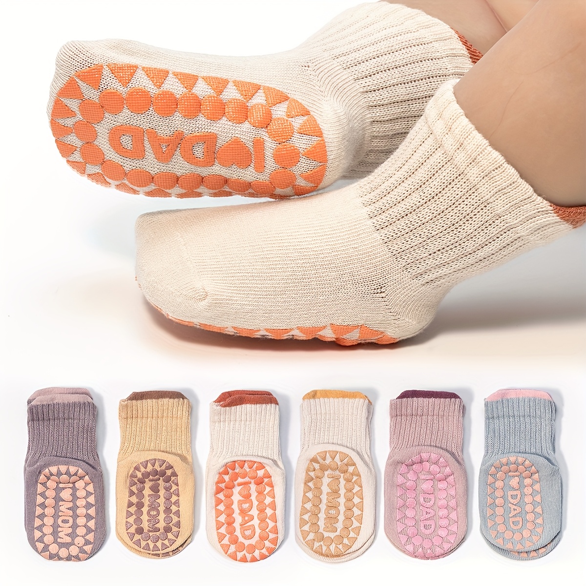 Image of 6-pair Infant Boys And Girls Indoor Wearable Anti-slip Toddler Socks With Large-area Dot Grip On The Soles