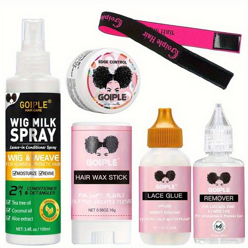 wig care styling kit wig milk spray 2 in 1 lace remover edge control elastic band moisturizing detangler spray for human synthetic wigs frizz free styling ideal for curly straight lace wig enthusiasts