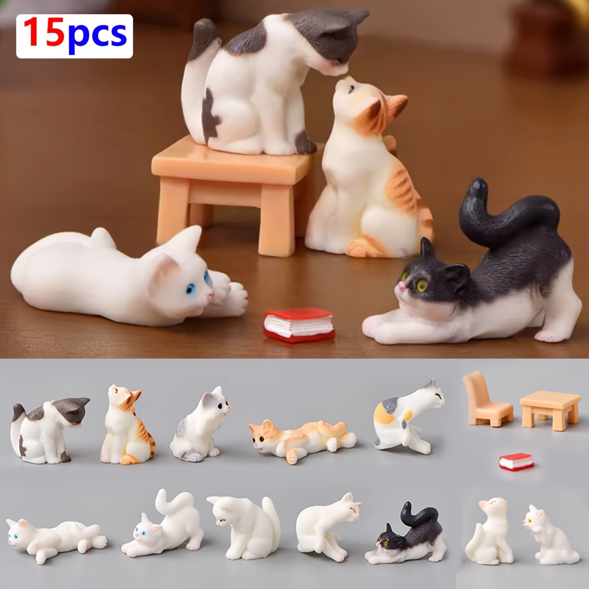 

[top-] 15pcs Miniature Cat Figurines Set - Statues For , Bonsai & - / Accents